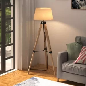 Image of Classic Adjustable Wooden Tripod Floor Lamp, none