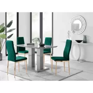 Image of Furniture Box Imperia 4 Grey Dining Table and 4 Green Velvet Milan Gold Leg Chairs