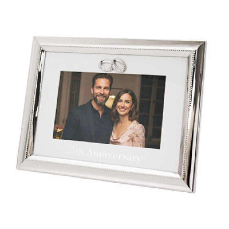 Image of Happy Homewares 25Th Anniversary Picture Frame In Nickel Plating With Diamante Rings