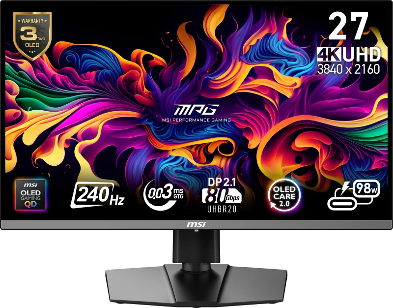 Image of MSI 27" MPG 272URX QD-OLED 3860x2160 240Hz 0.03ms A-Sync Gaming Monitor
