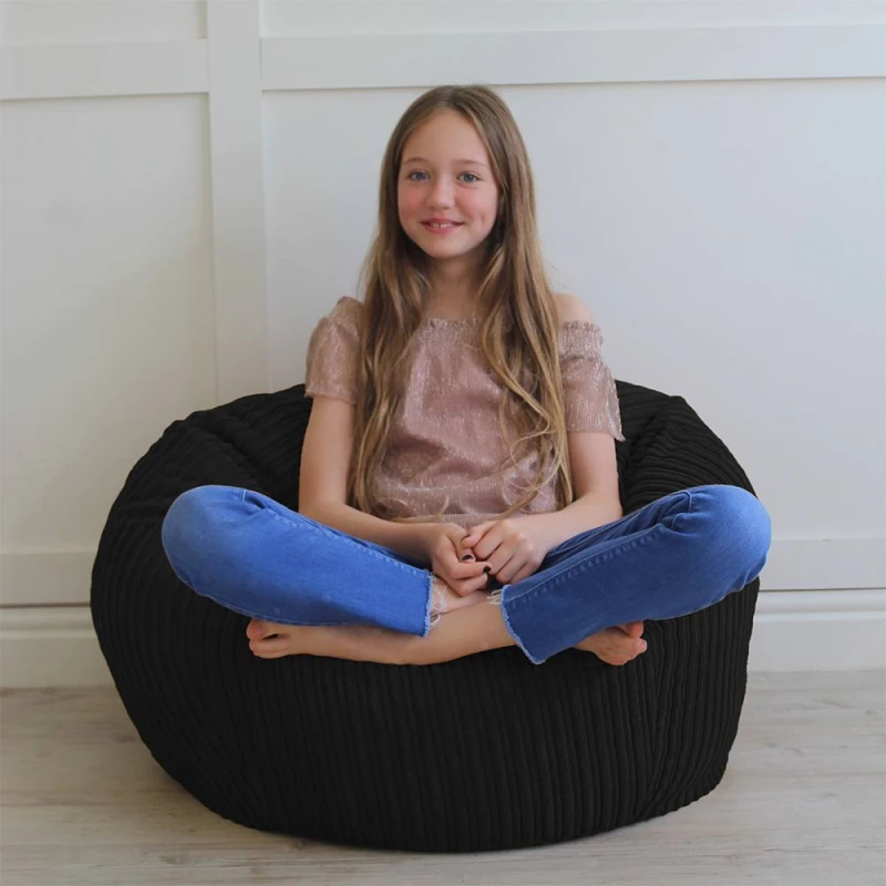 Image of rucomfy Beanbags rucomfy Indoor Classic Kids Bean Bag Chair - Jumbo Cord Slouchbag in Black Unisex