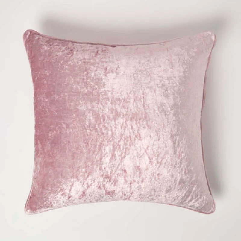 Image of Homescapes Pink Luxury Crushed Velvet Cushion Cover 45 X 45 Cm