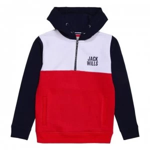 Image of Jack Wills Colour Block quarter Zip Hoodie - Blue