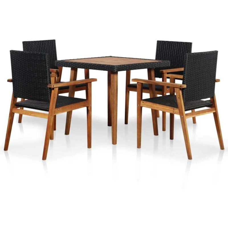 Image of vidaXL 5 Piece Outdoor Dining Set Poly Rattan Black and Brown
