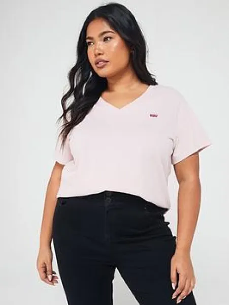 Image of V Neck Tee (Plus Size) - Pink / Mauve Chalk