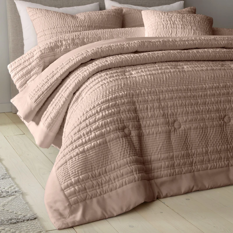 Image of Catherine Lansfield Lennon Stripe Seersucker Quilted Bedspread Bedspreads 220x220cm Brown 41776305000