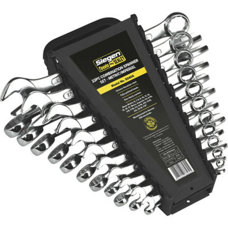 Image of Loops 22pc Slim Handled Combination Spanner Set 12 Point Metric & Imperial Ring Wrench Multi