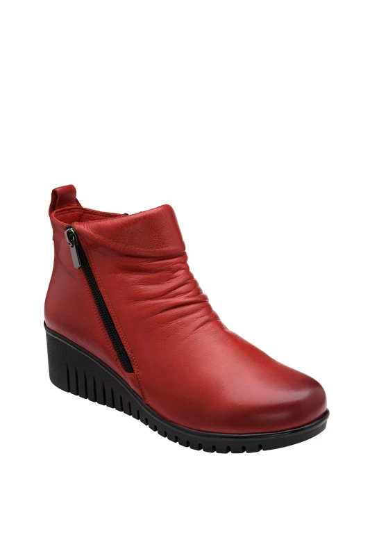 Image of Lotus Red 'Cordelia' Leather Wedge Ankle Boots Red female