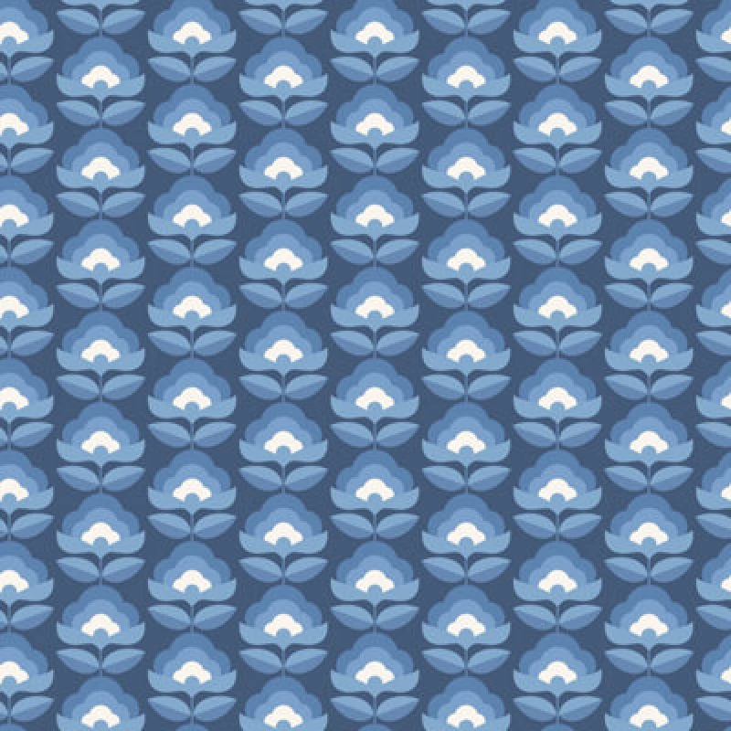 Image of Hoopla Walls Retro Flower Indigo Mix Smooth Matt Wallpaper