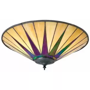 Image of Loops - Tiffany Glass Semi Flush Ceiling Light Large Round Cream Inverted Shade i00041