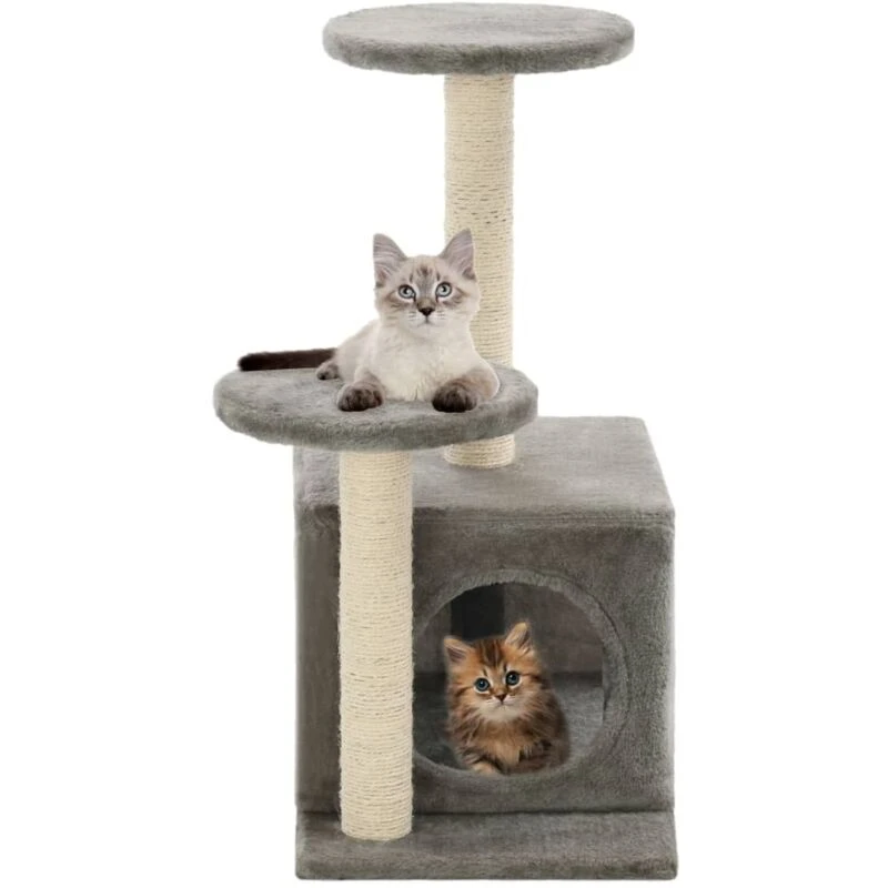 Image of vidaXL Cat Tree with Sisal Scratching Posts 60cm Grey Kitten Playhouse Tower