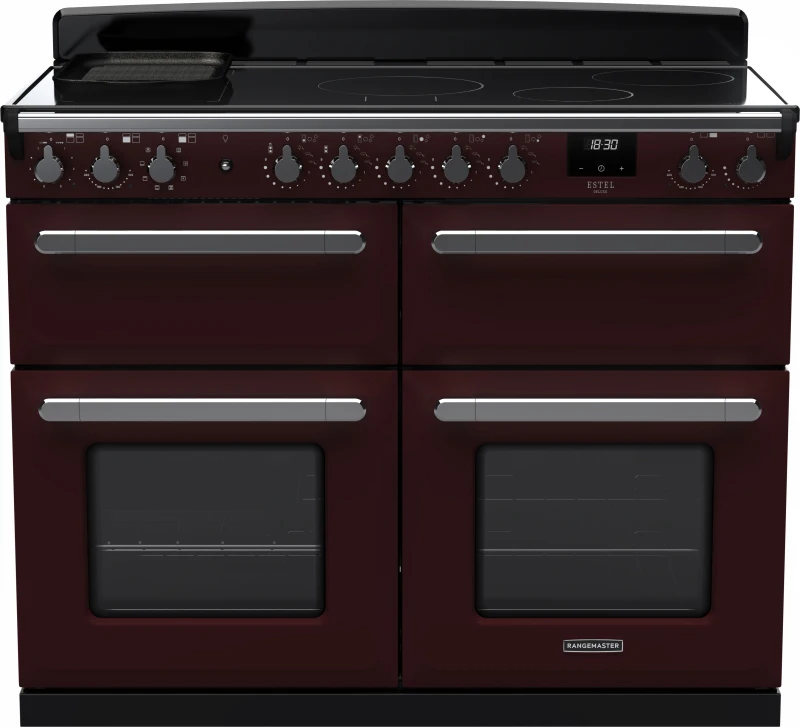 Image of Rangemaster Estel Deluxe ESDLB110EIPBOR/CM1 110cm wide Electric Range Cooker with Induction Hob - Bordeaux / Chrome - A Rated