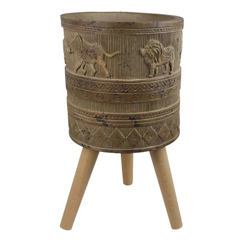 Image of N/A 55cm x 29cm Jungle Planter with Legs Embossed Lion Elephant Large