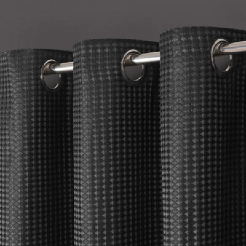 Image of Velosso Waffle Weave Total Blackout Jacquard Eyelet Header Curtains in Charcoal Size: 117cm width x 183cm drop Charcoal Unisex 117cm width x 183