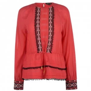 Image of Biba Peplum Embroidered Blouse - Red
