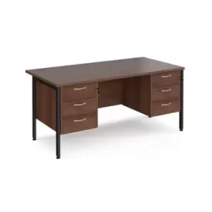 Image of Office Desk Rectangular Desk 1600mm With Double Pedestal Walnut Top With Black Frame 800mm Depth Maestro 25 MH16P33KW