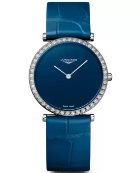 Image of Longines La Grande Classique Quartz Blue Dial Diamond Leather Strap Womens Watch L4.523.0.90.2 L4.523.0.90.2