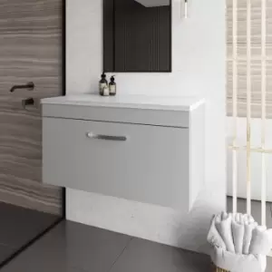 Image of Nuie - Athena Wall Hung 1-Drawer Vanity Unit with Sparkling White Worktop 800mm Wide - Gloss Grey Mist