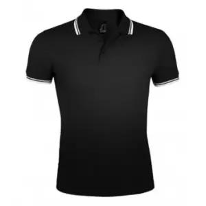 Image of SOLS Mens Pasadena Tipped Short Sleeve Pique Polo Shirt (S) (Black/White)
