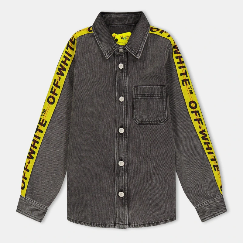 Image of Off White Kids Long Sleeve Denim Shirt Grey/Yellow male 8Y