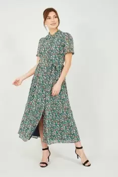 Image of Green Ditsy Floral Shirt Dress