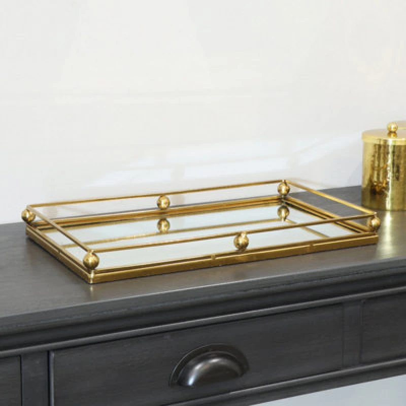 Image of Melody Maison Gold Rectangle Mirrored Tray Gold