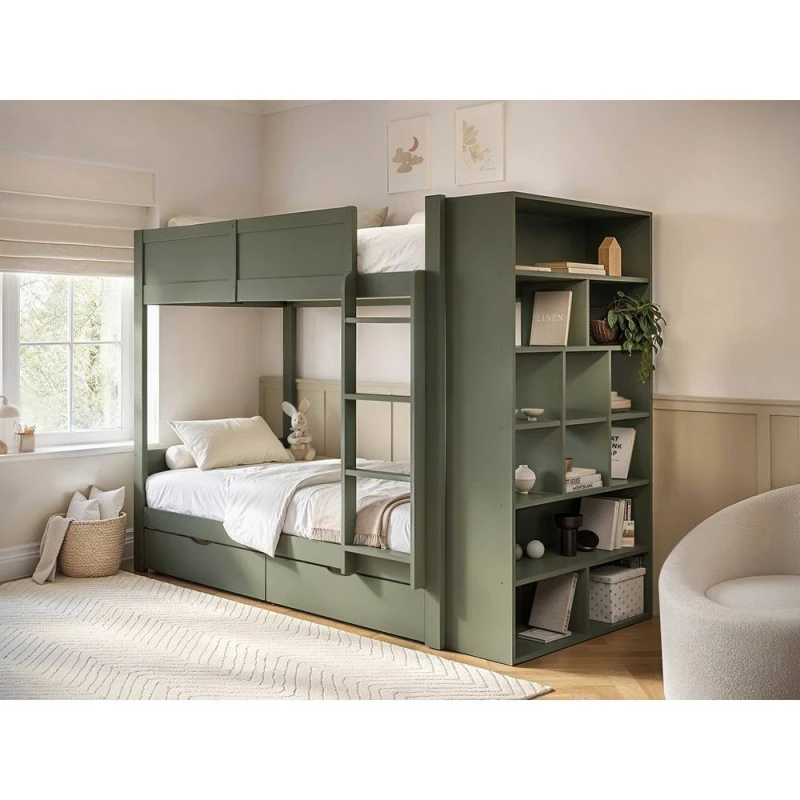 Image of Flair Ruby Wooden Bunk Bed with Storage in Green Size: Single Green Unisex Single
