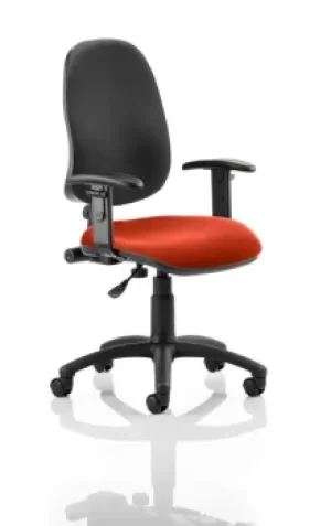 Image of Eclipse I Lever Task Operator Chair Black Back Bespoke Seat With Height Adjustable Arms In Orange