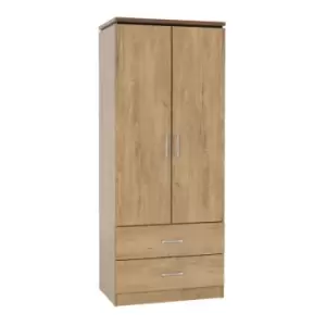 Image of Charles 2 Door 2 Drawer Wardrobe in Oak Veneer with Dark Walnut Trim