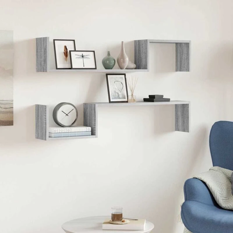 Image of Vidaxl Wall Shelves 2 Pcs Grey Sonoma 100X15X20 Cm Engineered Wood, Grey 815934