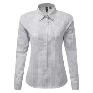 Image of Premier Womens/Ladies Maxton Check Long Sleeve Shirt (M) (Silver/White)
