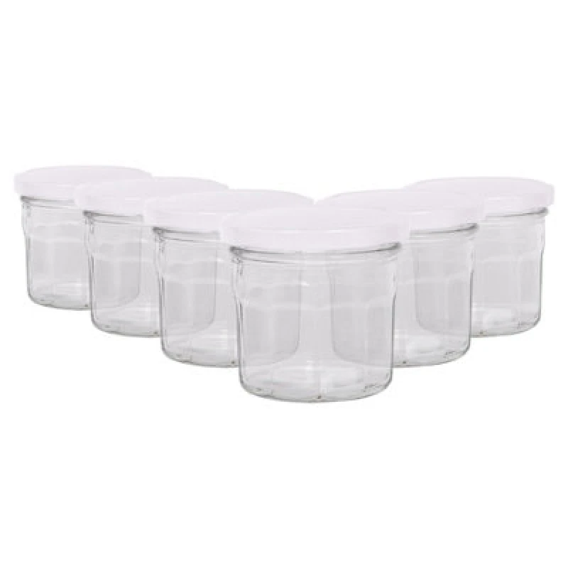 Image of Argon Tableware Glass Jam Jars With White Lids - 130ml - Pack Of 6