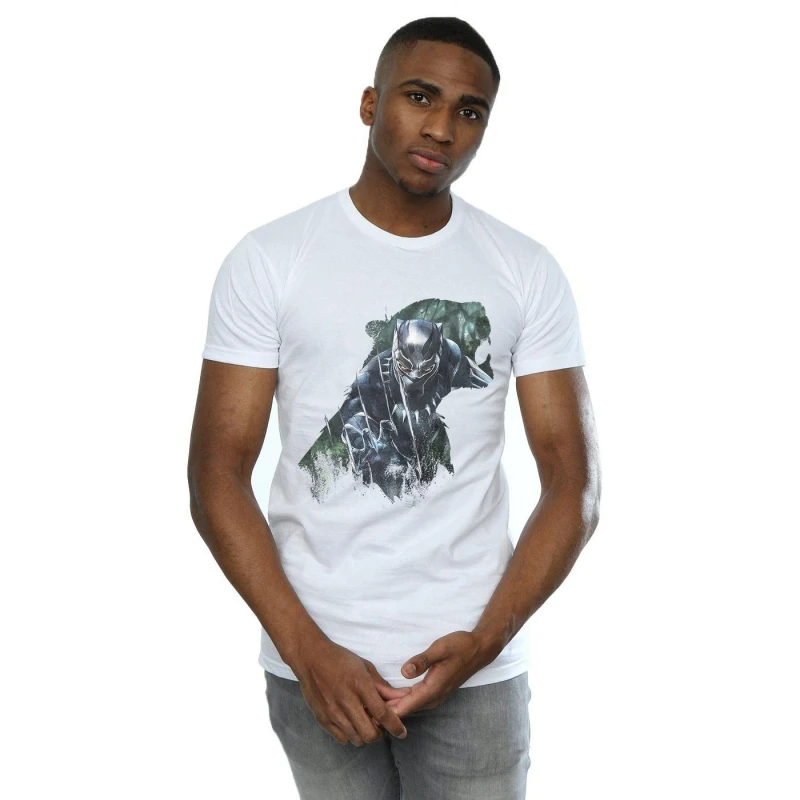 Image of Marvel Marvel Men Black Panther Wild Silhouette T-Shirt in White Size: Small White S Male 5057736570036