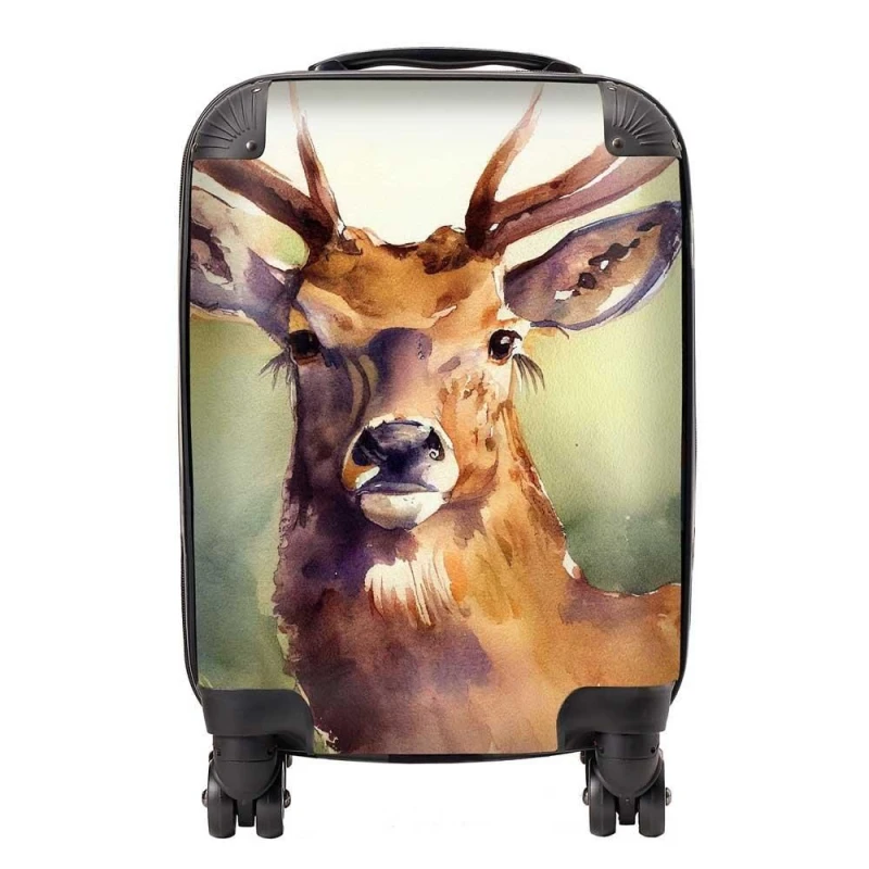 Image of Warren Reed - Designer Splendid Stag Watercolour Suitcase in Brown Size: Small Brown Unisex Small
