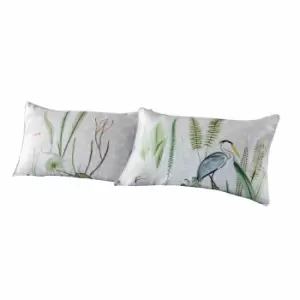 Image of Paoletti Aaliyah Botanical Pillowcase (Pack of 2) (50cm x 75cm) (White/Green/Grey)