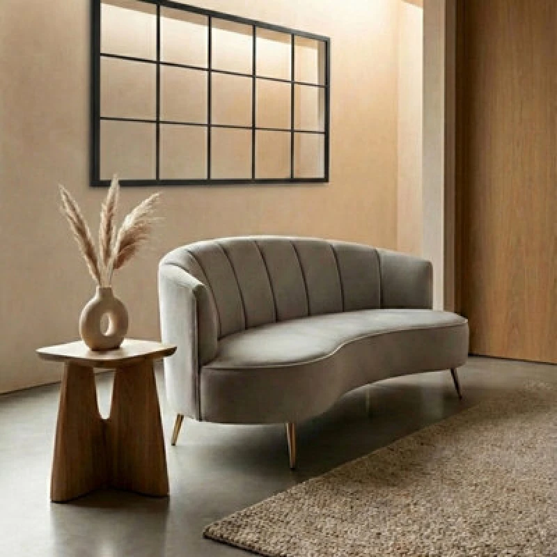 Image of Orsina Hasna Three Seat Grey Velvet Sofa