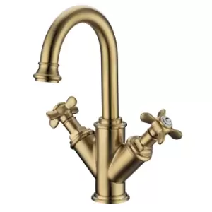 Image of Brass Double Lever Basin Mixer Tap - Camden