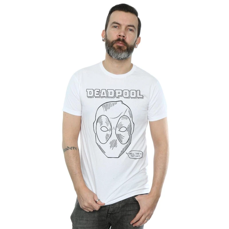 Image of Marvel Marvel Men Deadpool This Is Just Lazy T-Shirt in White Size: Small White S Male 5059308627131