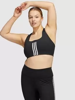 Image of adidas Train 3 Stripes Bra - Medium Support - Plus Size - Black, Size 3X, Women
