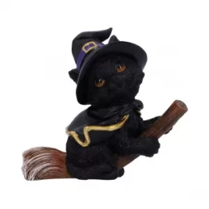 Image of Tabitha Black Cat and Broomstick Figurine