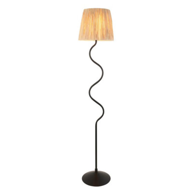 Image of Wriggle Floor Lamp with Tapered Shade Matt Black, Natural Raffia, 1x E27