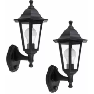 Image of Minisun - 2 x Black Outdoor Security Pir Motion Sensor IP44 Wall Light Lanterns