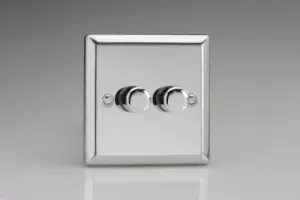 Image of Varilight Classic 2 Gang 1or 2 Way 2x400W Dimmer Switch - Mirror Chrome - HC83