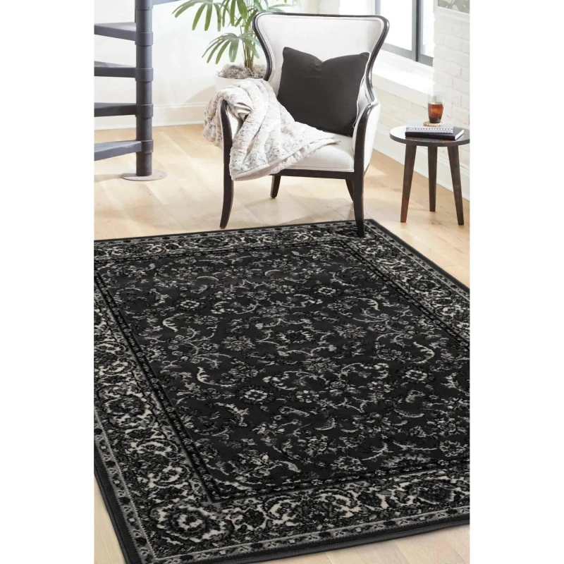 Image of Homemaker Maestro Traditional Border Woven Rug Dark Grey 120X170 WB14107