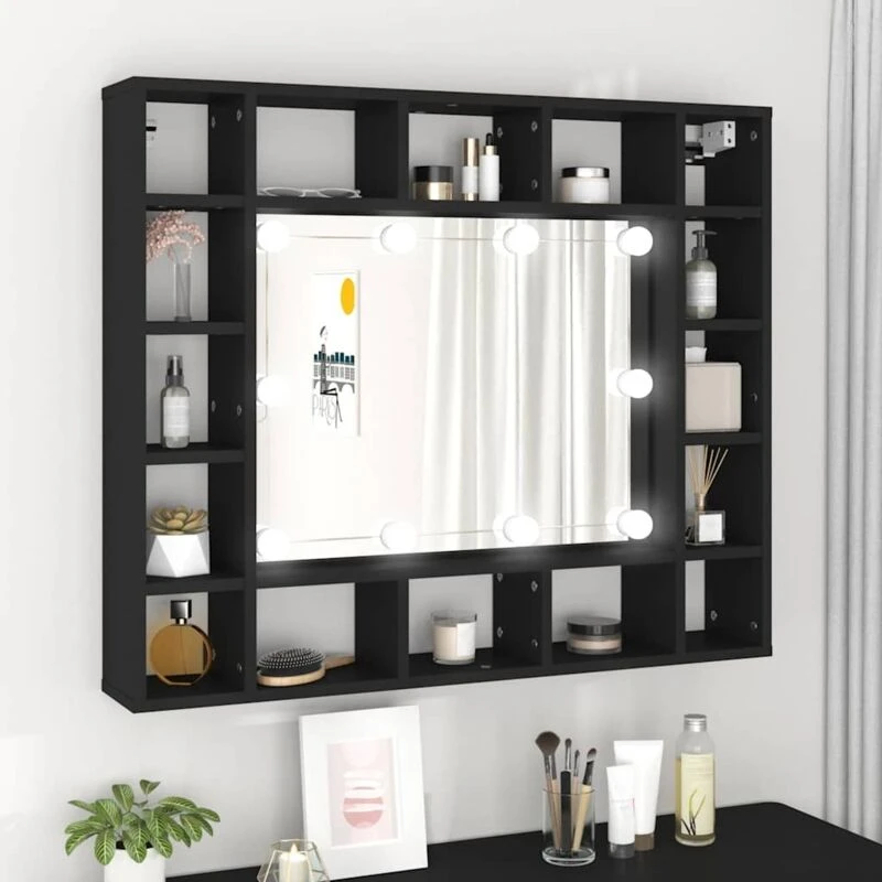 Image of vidaXL LED Mirror Cabinet Black 91x15x76.5 cm, Black 833496