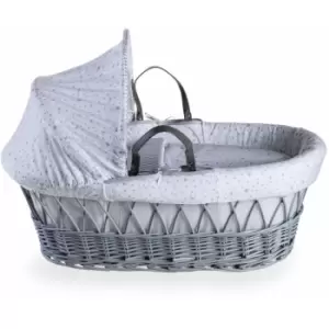 Image of Stars & Stripes Grey Wicker Moses Basket - Grey - Grey - Clair De Lune