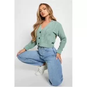 Image of I Saw It First Button Through Cable Knit Cardigan - Green