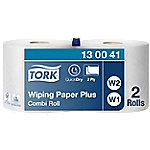 Image of Tork Wiping Paper W1, W2 2 Ply Without feather edge White 2 Rolls of 750 Sheets
