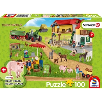 Image of Schleich: The Farmers' Market Jigsaw Puzzle - 100 Pieces (Includes 1 Figure)