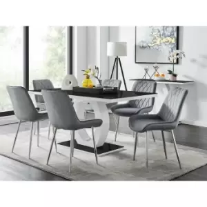 Image of Giovani 6 Black Dining Table & 6 Grey Pesaro Silver Leg Chairs - Elephant Grey